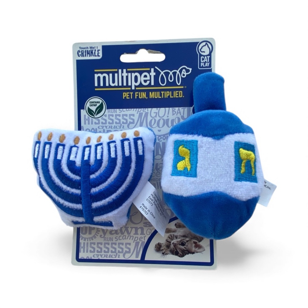 Multipet Blue and White Hanukkah Cat Toys Crinkle and catnip filled